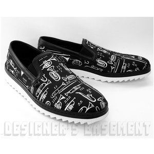 DOLCE & GABBANA mens black canvas white JAZZ BAND Horns print slip-on sneakers